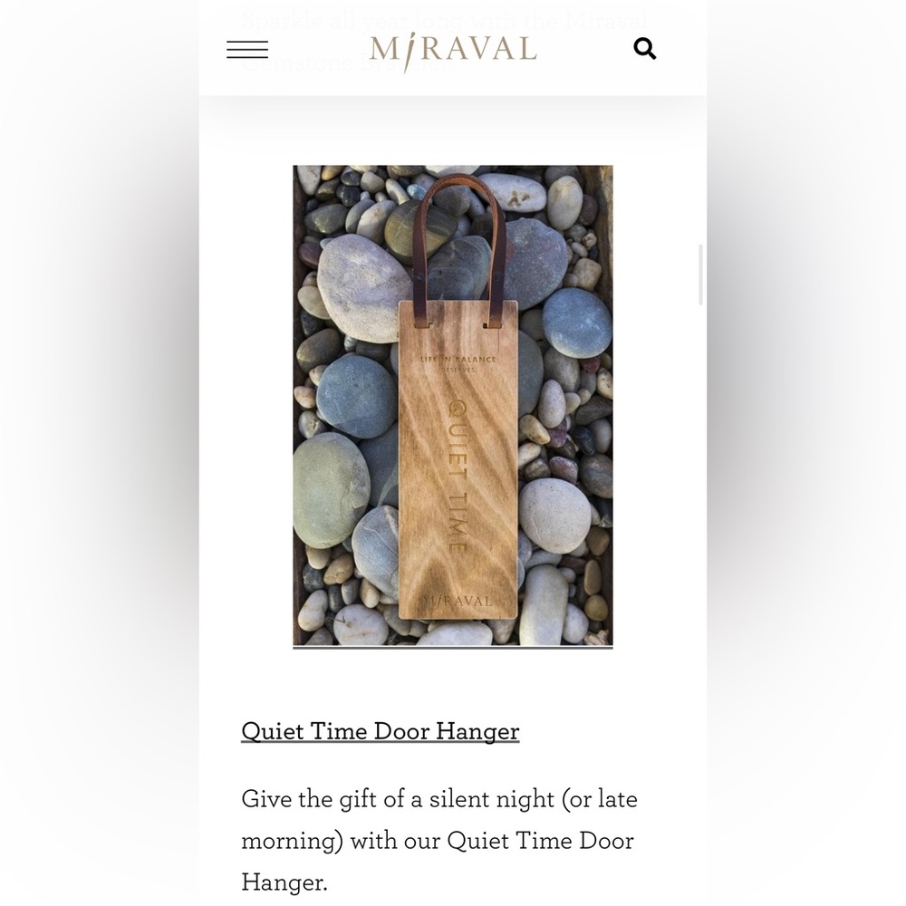Miraval Resorts Quiet Time Door Hanger